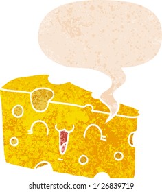 Cartoon-Käse mit Sprachblase in gerundetem Retro-strukturiertem Stil