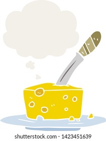 cartoon cheese with thought bubble in retro style