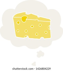 cartoon cheese with thought bubble in retro style