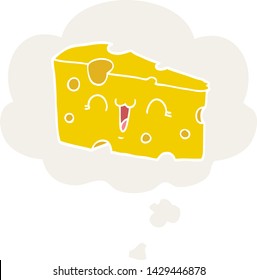 cartoon cheese with thought bubble in retro style