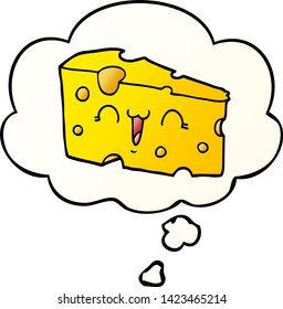 queso de dibujos animados con burbuja de pensamiento en un estilo de gradiente suave
