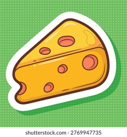 Cartoon Cheese Wedge Sticker Vector Illustration