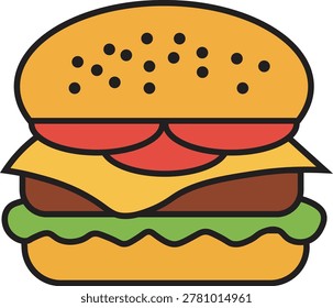 A cartoon cheeseburger with cheese lettuce