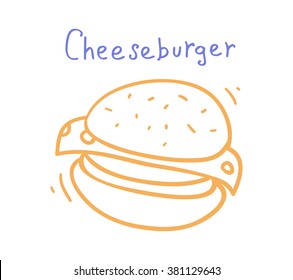 Cartoon cheeseburger. Minimal style. Design element, for flyer, brochure, card, poster, menu