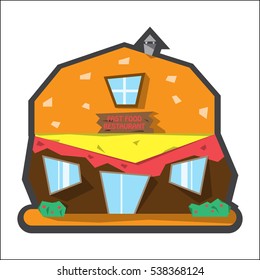 Cartoon Cheeseburger restaurant. Fast food