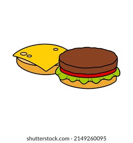 Ilustración del vector Cheeseburger de caricatura sobre fondo blanco