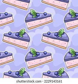 Cartoon cheesecake, vector seamless pattern in the style of doodles, hand drawn