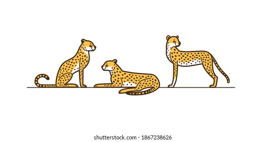 Cartoon cheetah in different poses. Сute animals set of icons.