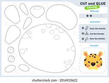 Cartoon cheetah. Education paper game for preshool children. Cut parts of the image and glue on the paper. Vector illustration. Cut and Glue Game.