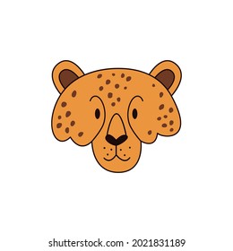 Cartoon cheetah head isolated  Colored vector illustration cheetah head and stroke white background  Cute illustration predatory animal 