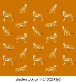 Cartoon cheetah - simple trendy pattern with animal. Cartoon flat vector illustration for prints, clothing, packaging and postcards.