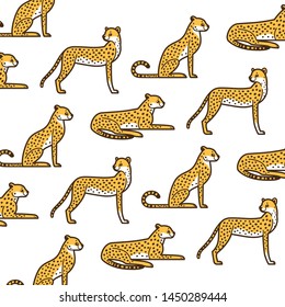 Cartoon cheetah - simple trendy pattern with animal. Cartoon flat vector illustration for prints, clothing, packaging and postcards.