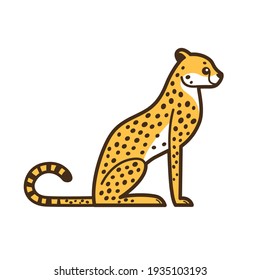 Cartoon cheetah is sitting. Cute contour vector illustration.