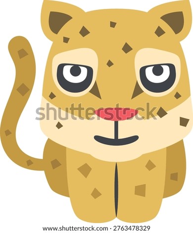 Cartoon cheetah vector illustration. Sitting yellow wildcat features brown spots. The animal displays a bored expression.