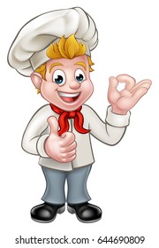 Chef de animação ou padeiro personagem dando polegares para cima e gesto delicioso perfeito
