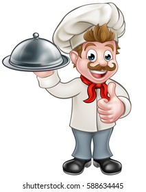 Cartoon Chef Baker Holding Silver Cloche Stock Vector (Royalty Free ...