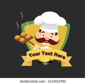 Cartoon Chef bakery logo  Flat Vector Illustration Design