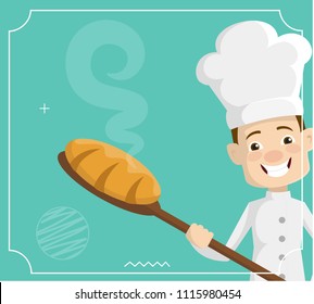 Cartoon Chef baking bun Flat Vector Illustration Design
