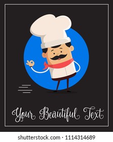 Cartoon Chef with beautiful text template Flat Vector Illustration Design