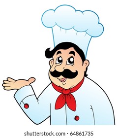 Cartoon chef in big hat - vector illustration.