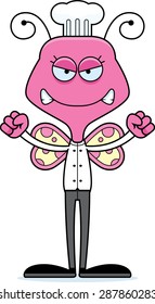 A cartoon chef butterfly looking angry.