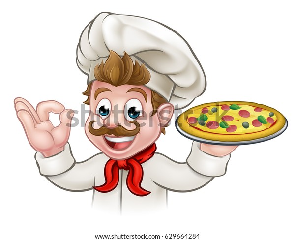 Cartoon Chef Character Holding Pizza Stock Vector (Royalty Free) 629664284