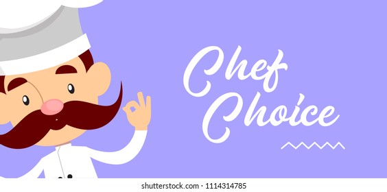 Cartoon Chef choice text Flat Vector Illustration Design