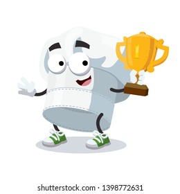 cartoon chef cook hat baker cap mascot holds the number one cup on white background