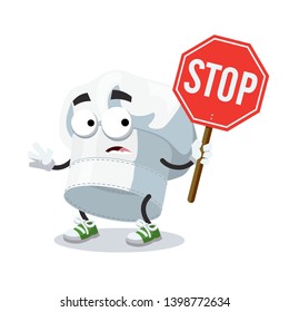 cartoon chef cook hat baker cap mascot with tablet stop in hand on white background