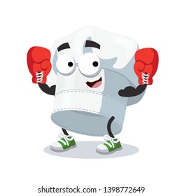 cartoon chef cook hat baker cap mascot in red boxing gloves on white background