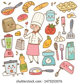 Cartoon Chef With Cooking Equipment Kawaii Doodle