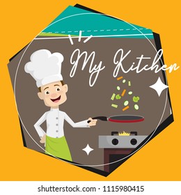 Cartoon Chef  cooking Flat Vector Illustration Design