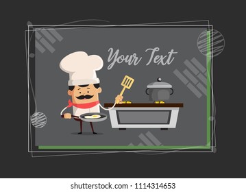 Cartoon Chef cooking in kitchen background Flat Vector Illustration Design
