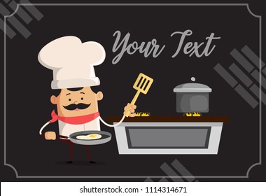 Cartoon Chef cooking in kitchen Flat Vector Illustration Design