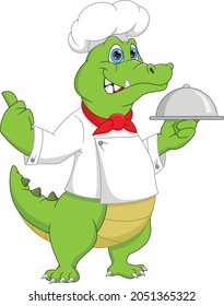 cartoon chef crocodile carrying food tray