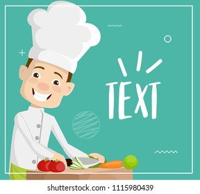 Cartoon Chef cutting veggies Flat Vector Illustration Design