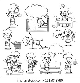 Cartoon Chef Drawing Art - Set of Concepts Vector illustrations