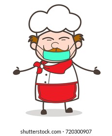 Cartoon Chef Face with Medical Mask Vector