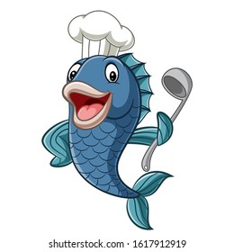 Cartoon Chef Fish Holding A Soup Ladle