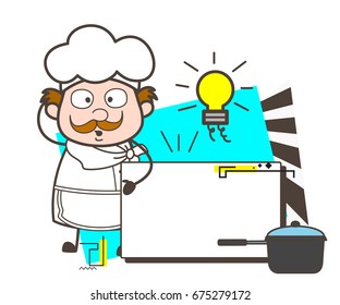 Cartoon Chef Got an Idea for Cooking Recipe Vector Illustration