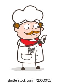 Cartoon Chef Got a Message Vector Illustration