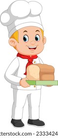 Cartoon chef holding a loaf of bread of illustration