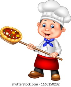 Cartoon Chef Holding Pizza Stock Vector (royalty Free) 1168150282 