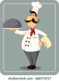 Cartoon Chef Holding a Silver Platter Vector Illustration - Vector  illustration a male cook serving his special house recipe dish
