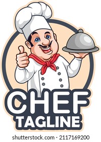 Cartoon chef holding a silver tray giving thumb up