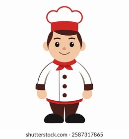 Cartoon chef. illustration cook on white background.Suitable for children's books, sticker,t shirt design, mascot, logo. Vector illustration.Front  view