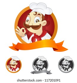 cartoon chef illustration with ribbon copyspace
