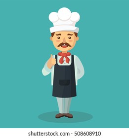 Cartoon chef illustration.Flat vector illustration.Food service professionals. Chef cook character icon.