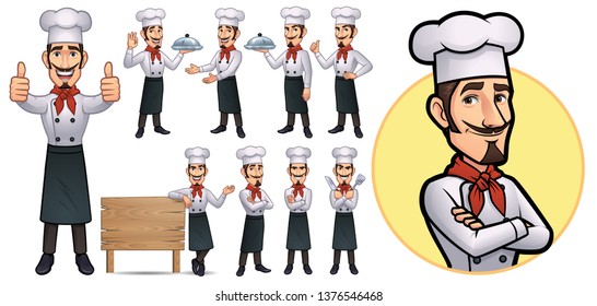 Cartoon Chef Mascot Character with 9 Poses_Vector EPS 10