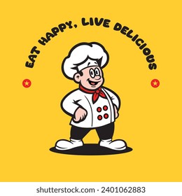 Cartoon chef mascot design, vector flat character 